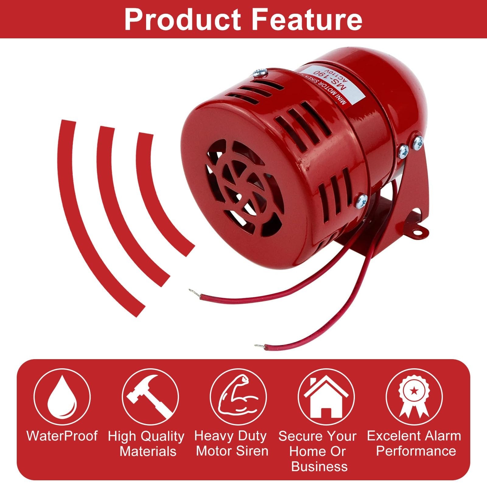 Motor Siren Red 1Pc AC 110V 114dB Industry Electric Motor Alarm Driven Siren,…
