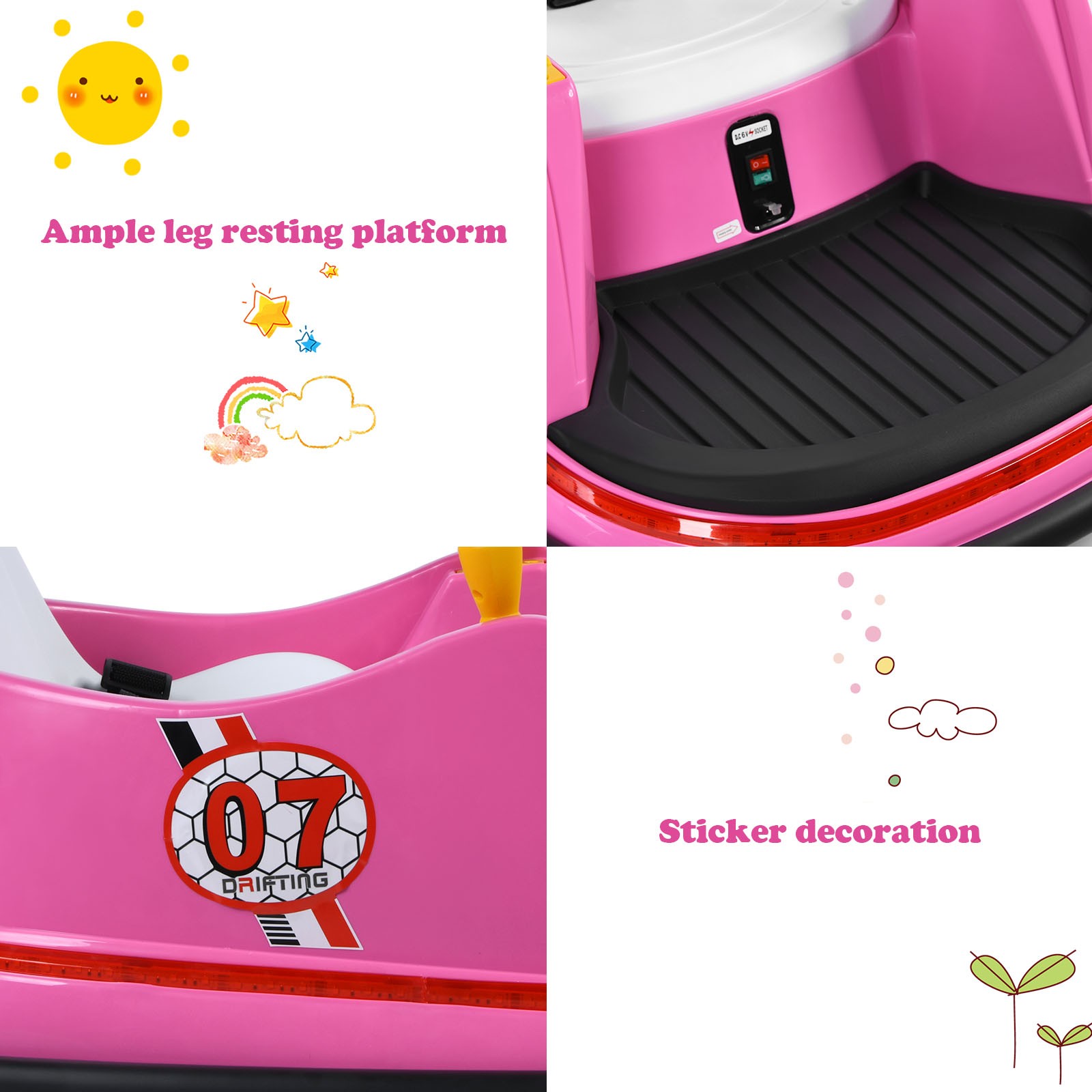 6V Kids Ride On Bumper Car Vehicle 360° Spin Race Toy w/ Remote Control Pink