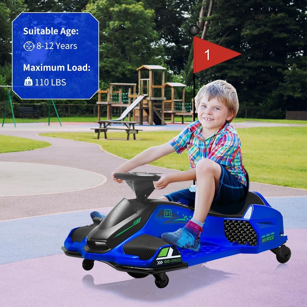 Electric 24V Go Kart Drift Car for Kids 6-12Y 7.5MPH Variable Speed Music