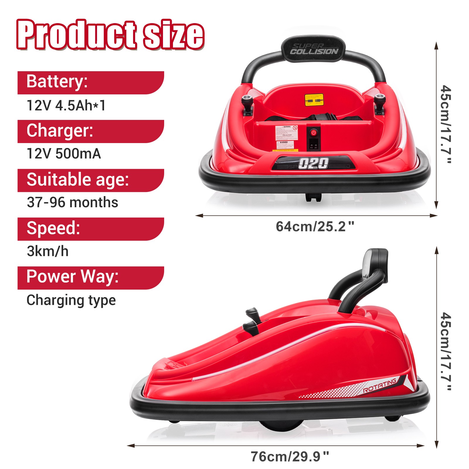 12V Kids Ride on Bumper Car 360° Spinning Electric Vehicle w/Remote Control MP3