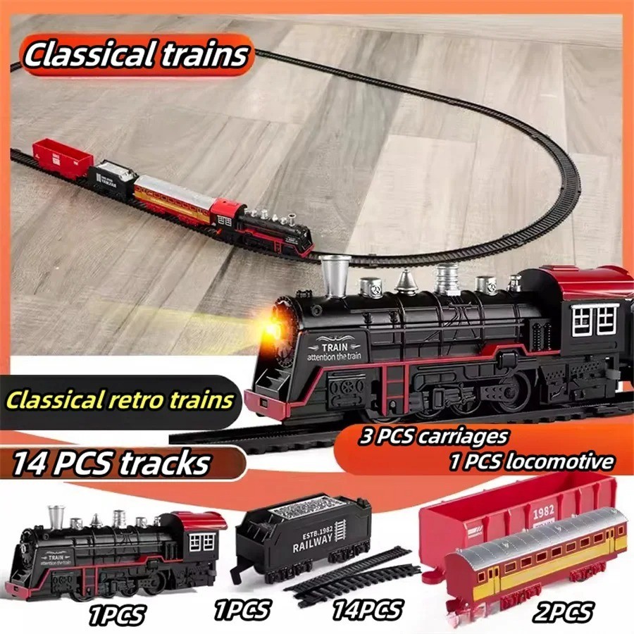 Electric Train Rail Car Simulation Retro Model Train High Speed Rail Toy Set Kid