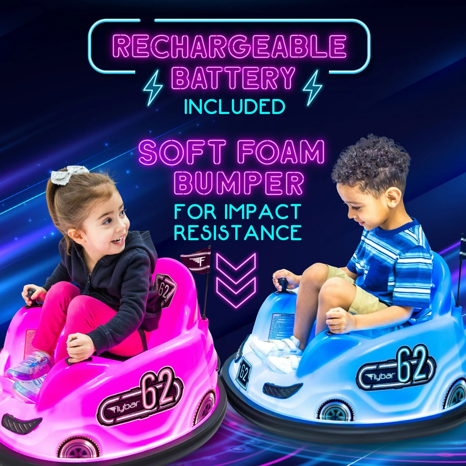 6V Blue Glow Bumper Car, Battery Powered Ride on for Children, Ages 1.5+, by Fly