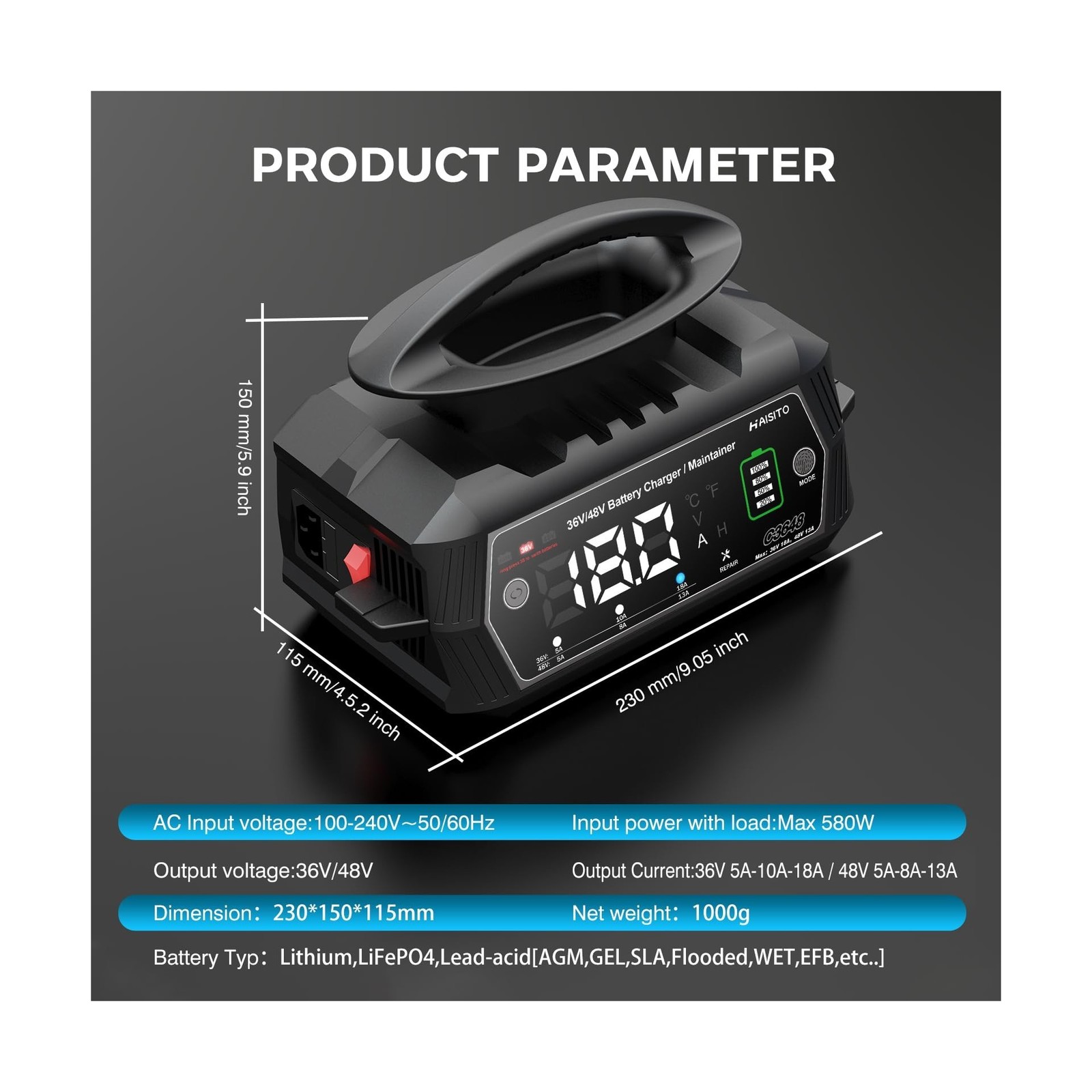 18 AMP 36/48 Volt Golf Carts Battery Charger for Club Car 3-Pin Round Plug,fo…