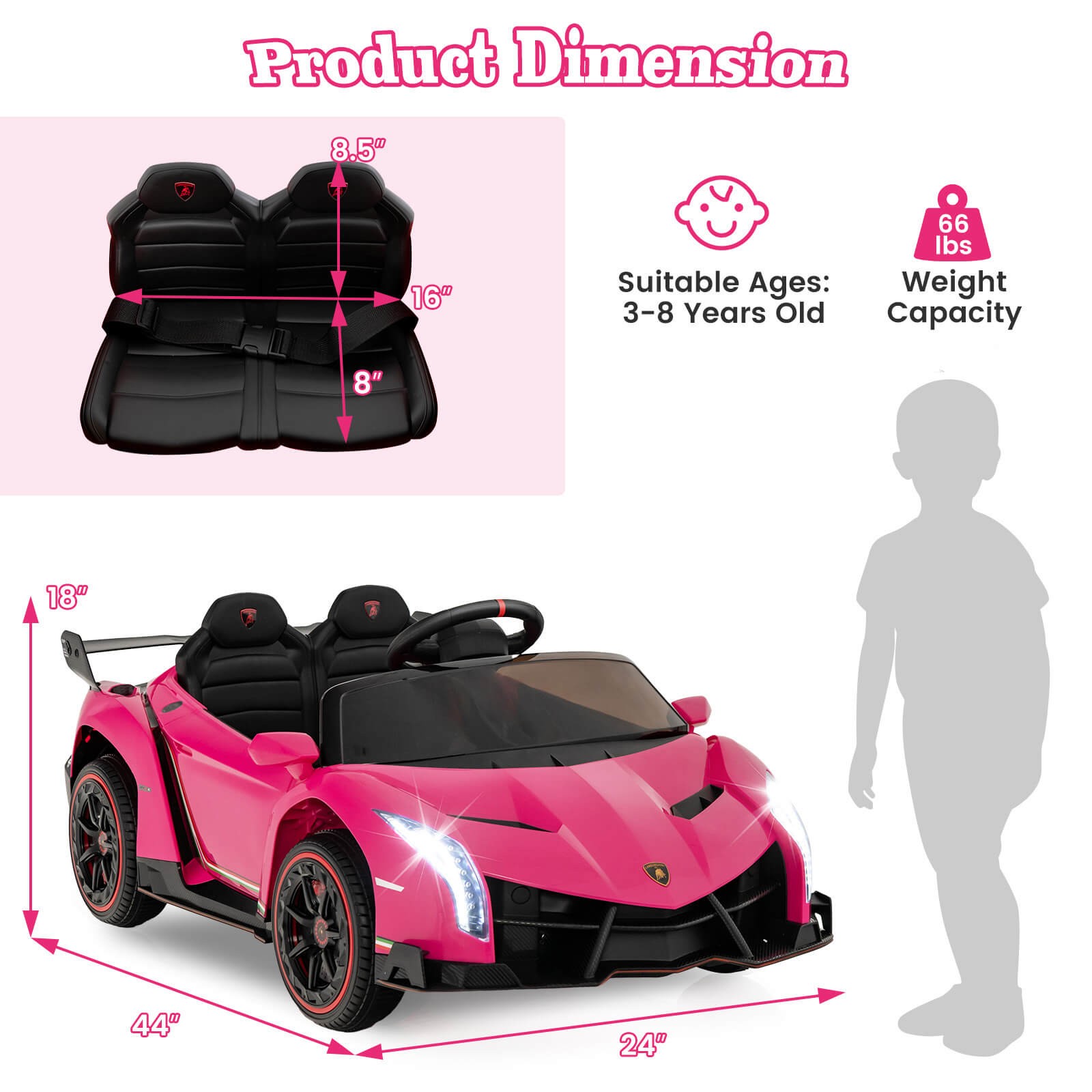 12V Lamborghini 4WD Kids Ride-on Sports Car Battery Powered w/ Power Adapter