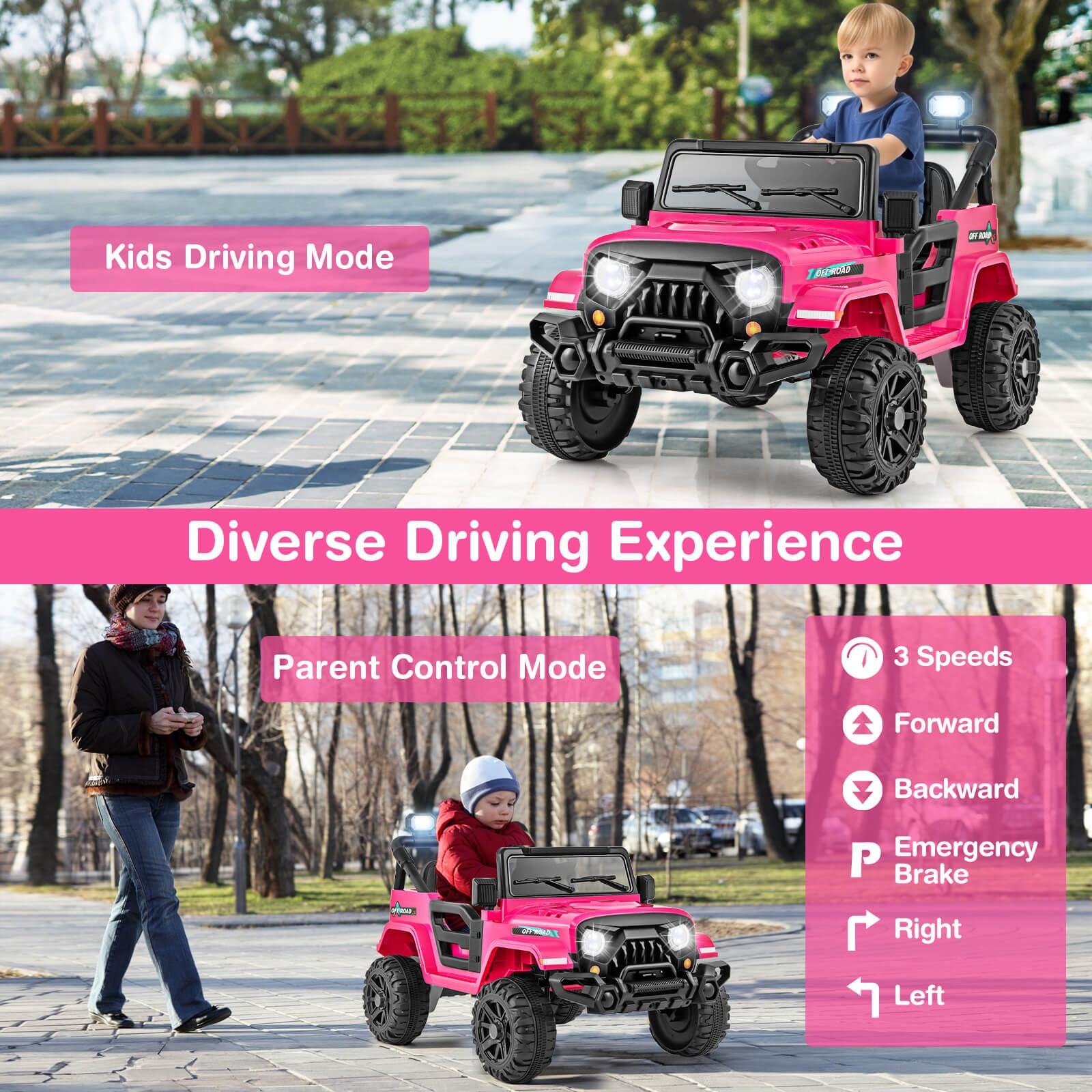 12V Kids Ride on Truck Car w/Remote Control, Threaded Wheels 3 Speeds LED Lights