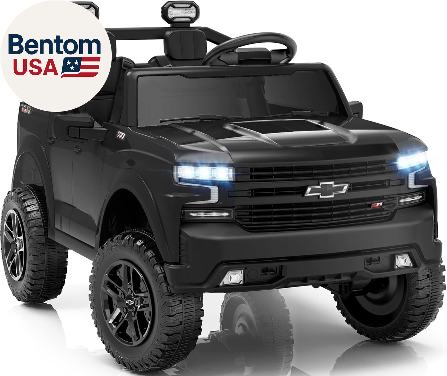 24V Chevrolet Silverado Ride On Truck 2 Seater Kids Electric Car Black
