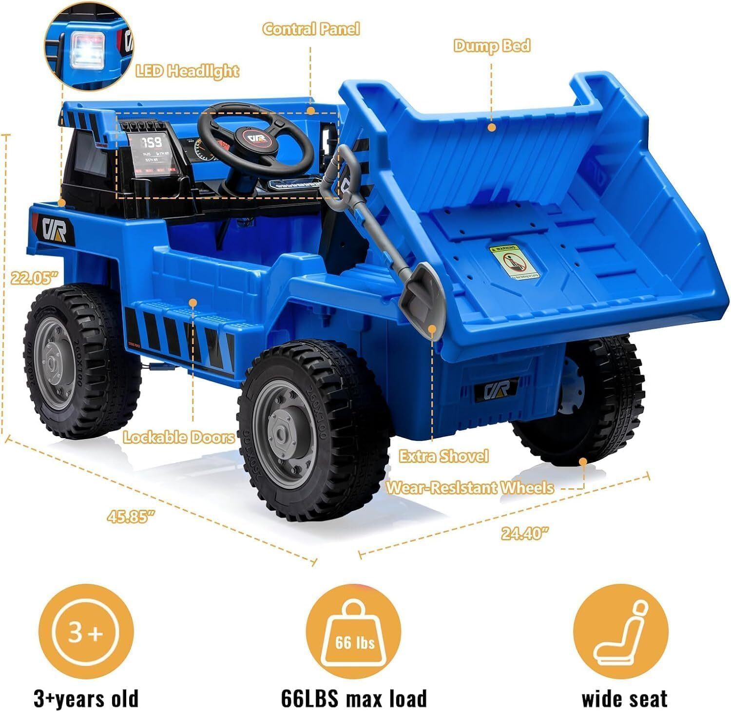 12V Ride-on Dump Truck, 4-Wheel Battery Powered Toy Cars With Electric Dump Bed