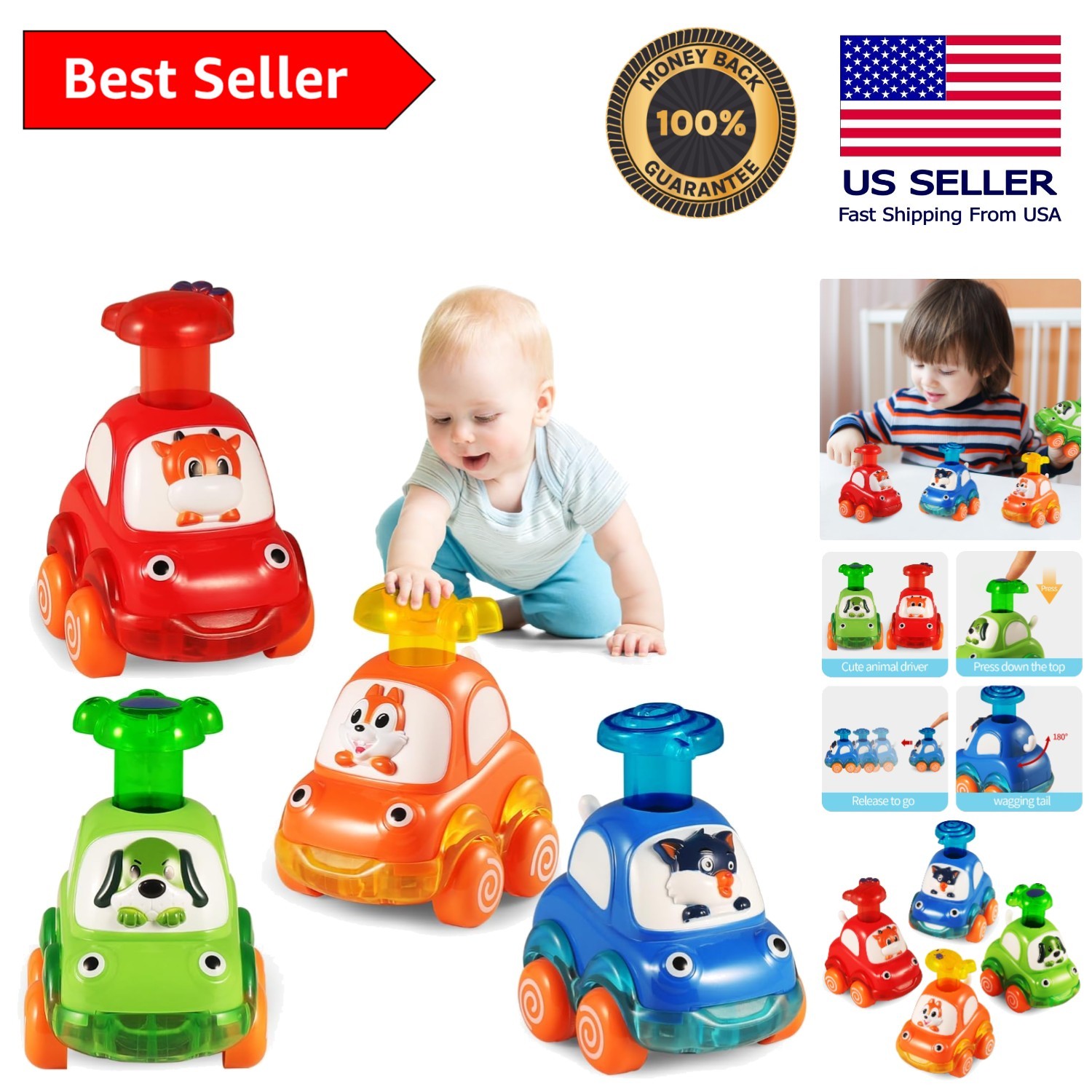 Press & Go Animal Cars for Toddlers – Safe and Educational Fun for Ages 1-3