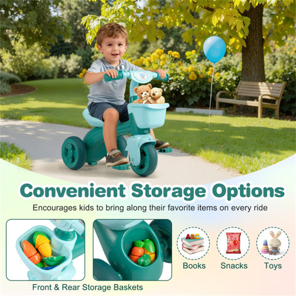 Kids Tricycle Ride With Storage Basket Bell Anti-Slip Pedal Stable 3-5 Years Old
