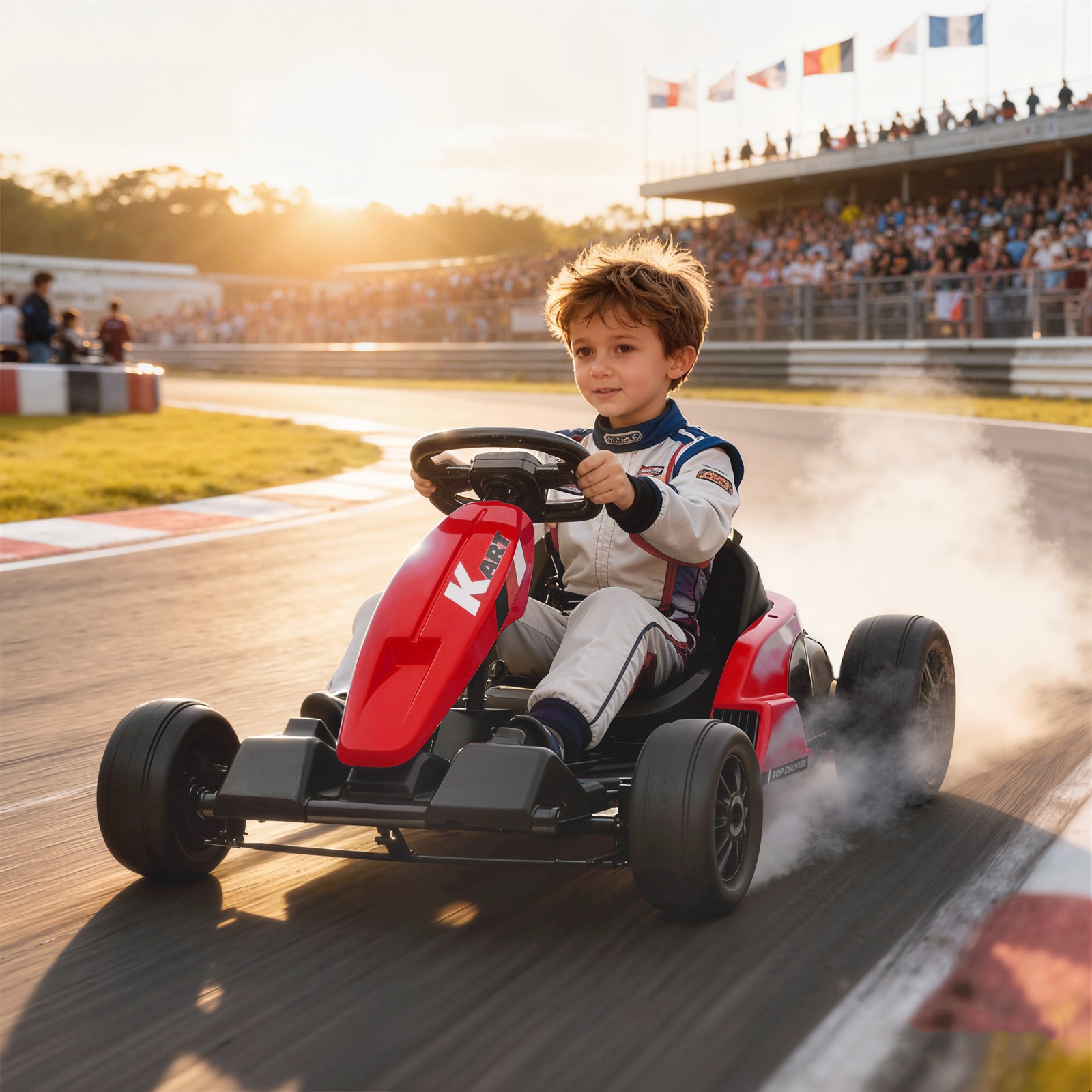 24V Electric Go Kart with Dual 150W Motors, Adjustable Seat, Slow Start, Red