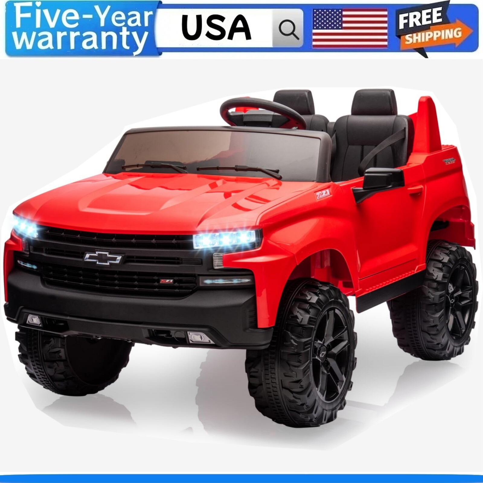 24V 2-Seater Truck Licensed Chevrolet Silverado Ride On Car Toy 3 Speeds Music