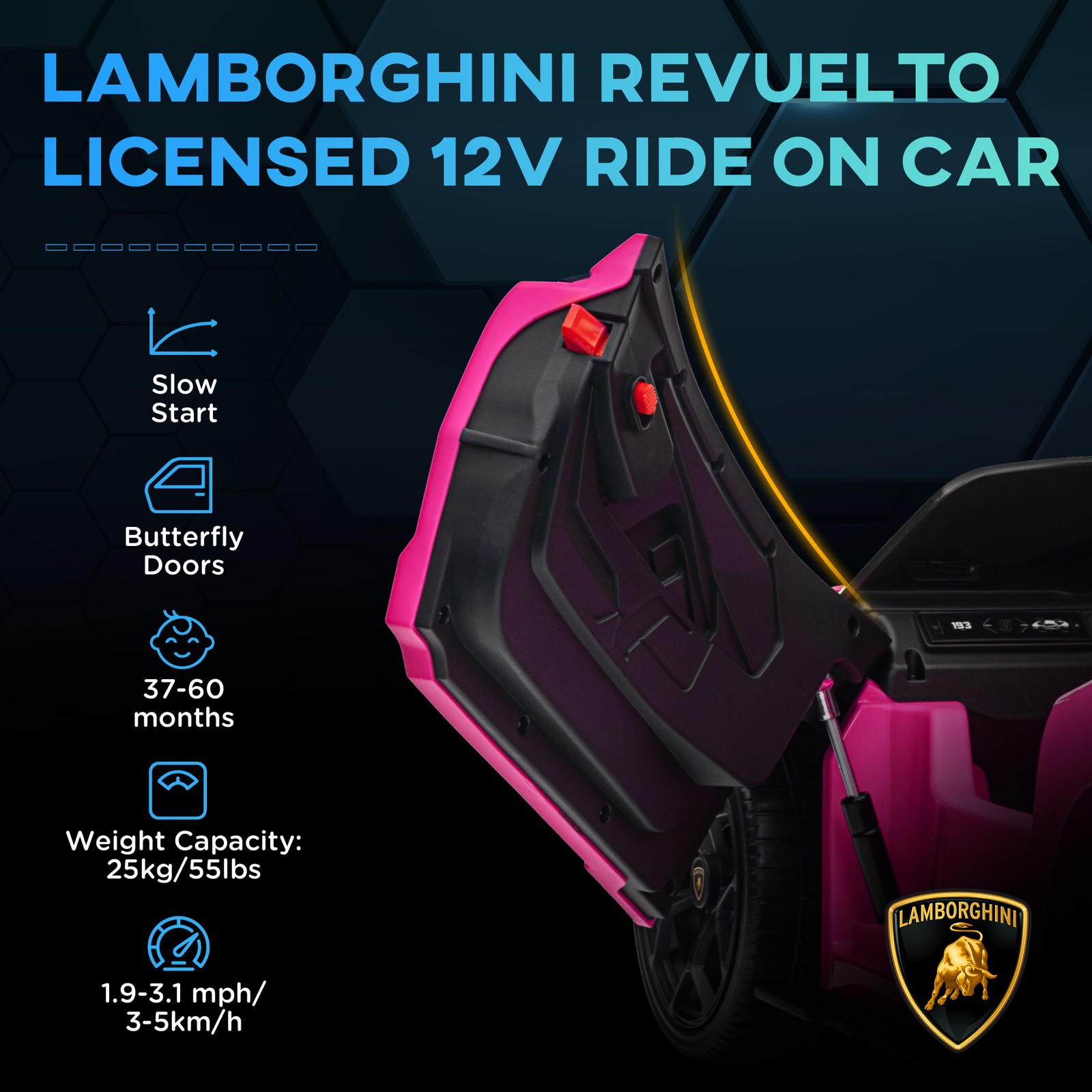 Lamborghini Revuelto Licensed Kids Ride on Car w/ Suspension, Pink