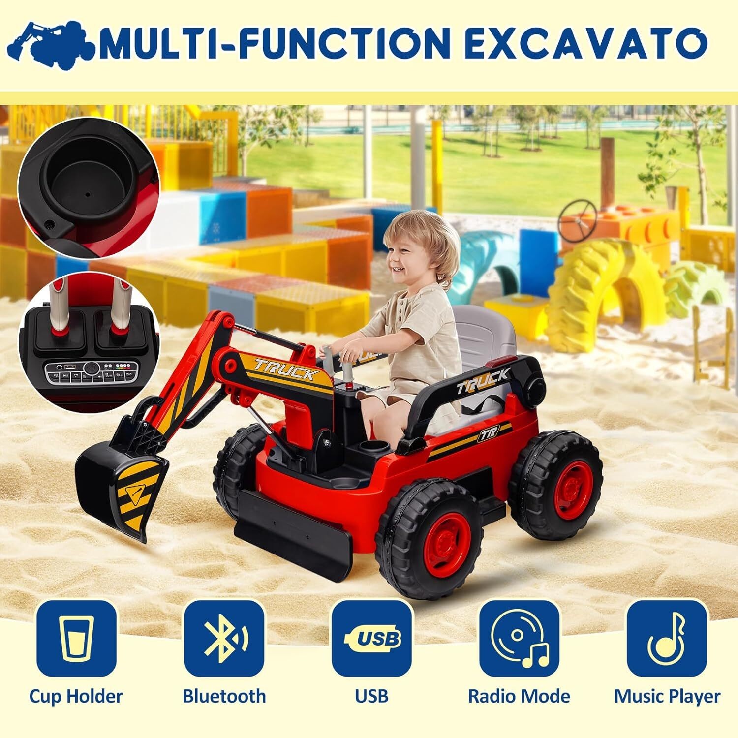 12V Kids Ride On Excavator Battery Powered Construction Truck Digger with Remote