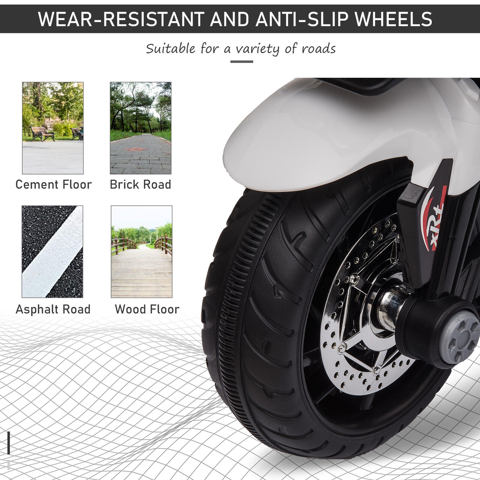 3-Wheel Kids Ride On Motorcycle W/ High-Traction Wheels, White