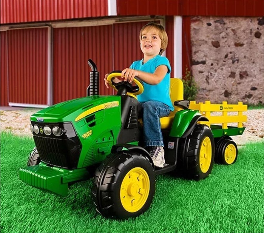Kids Ride On John Deere Electric Battery Powered Tractor Trailer Childrens Car