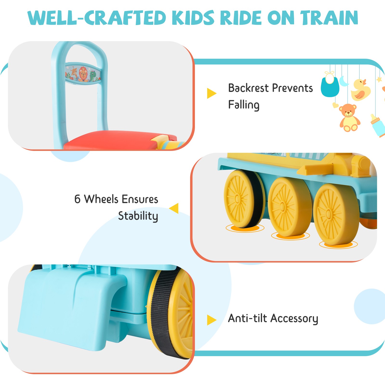 6V Electric Kids Motorized Train Toy with Unique Train Outlook & Stickers Blue