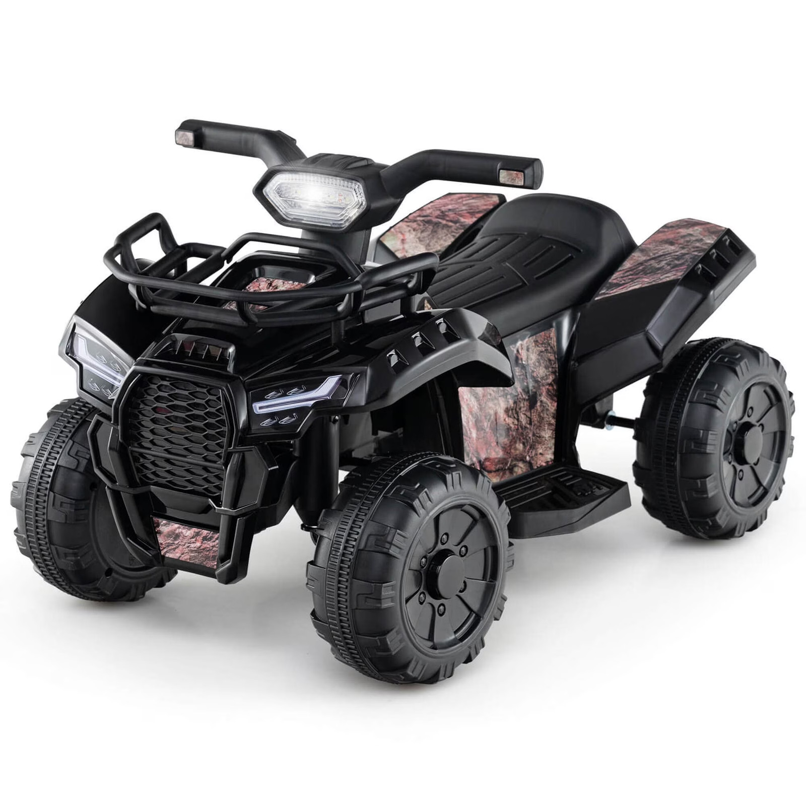 6V Electric Kids Toy Car Black with Music, Story & USB Front Storage Basket