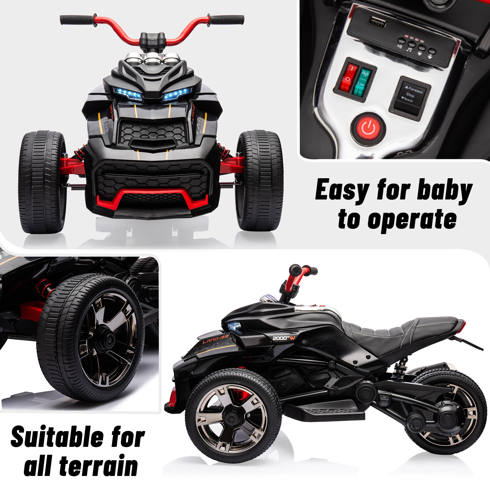 12V 3 Wheeler Ride On ATV Electric Motorcycle, Battery Powered Electric Vehicle