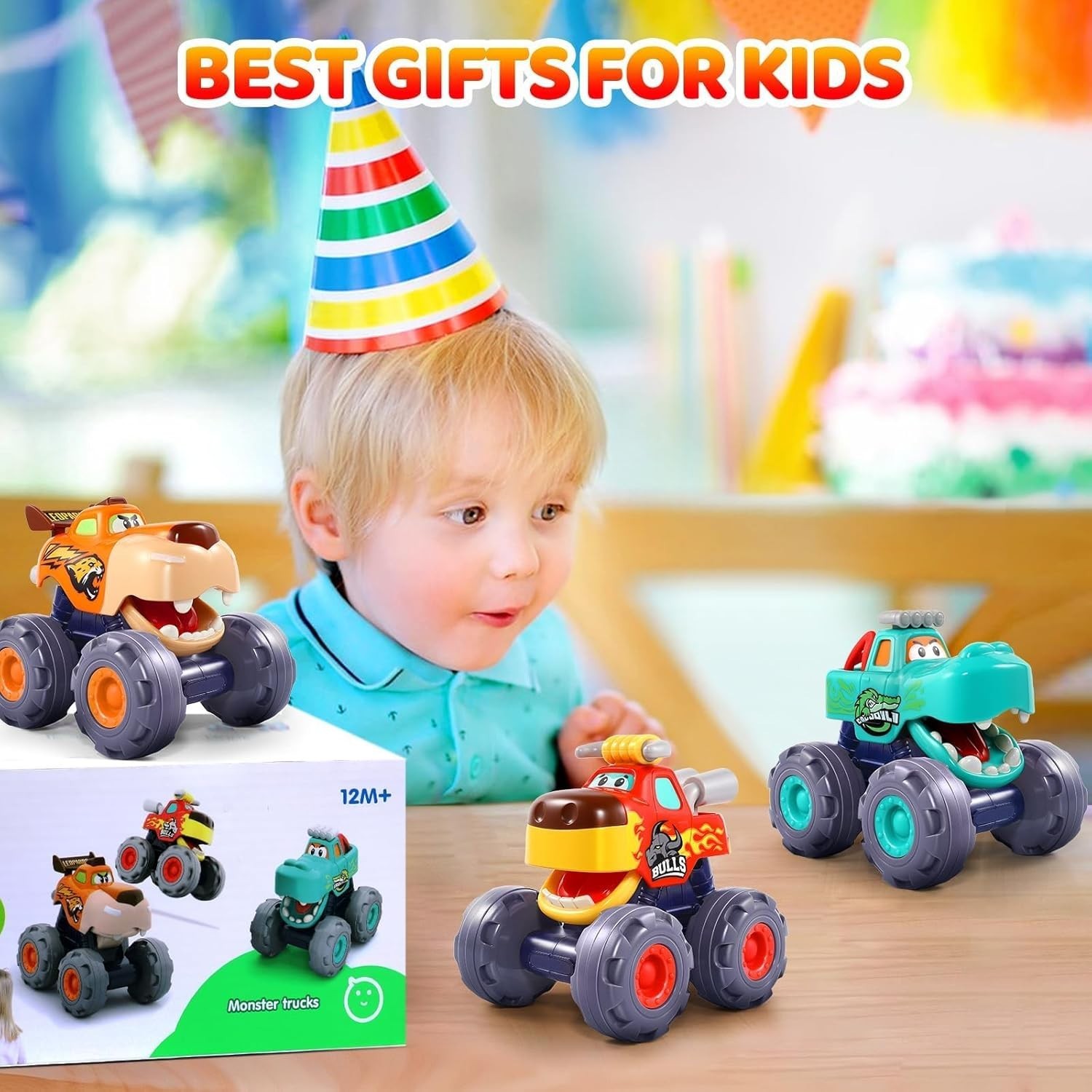 Monster Truck Toys for Toddlers 1-3 Pull Back Vehicles Kids Gift Set