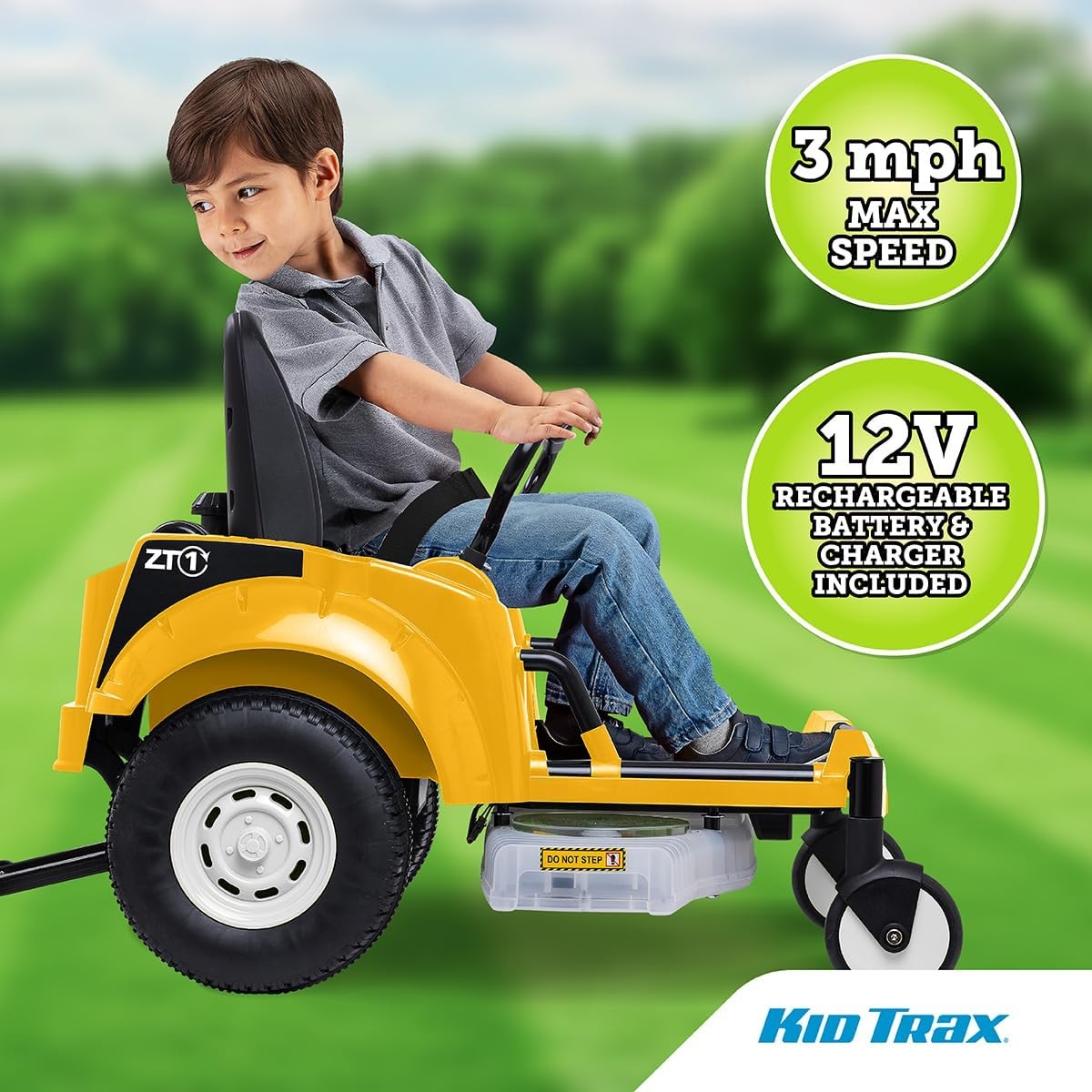 Kid Trax 12V Zero Turn Lawn Mower Toy 3MPH Yellow