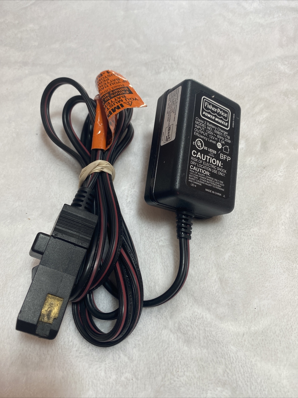Fisher Price Power Wheels 00801-1778 Class 2 Battery Charger 12V 1.0A