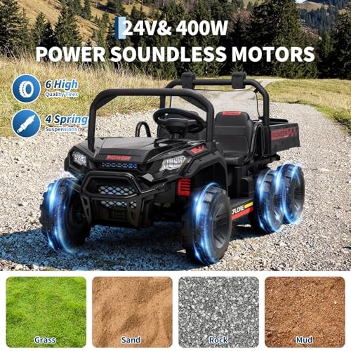 24V Ride on Toys, 2 Seater Dump Truck Car for Kids 4-8, 4WD Electric Black