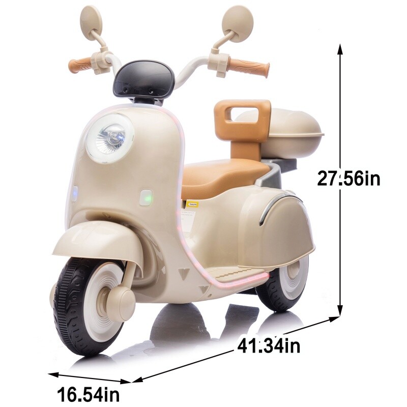 12V Kids Ride On Three-Wheel Electric Motorcycle W/Bluetooth Music For 3-6 Years