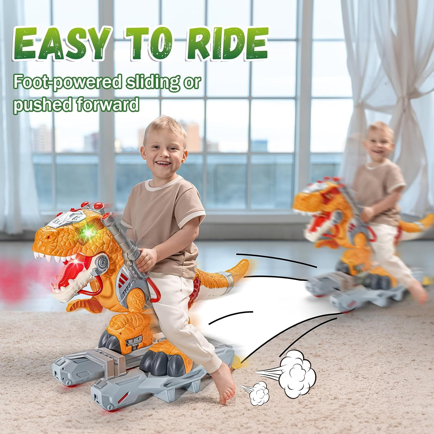 Dinosaur Ride on Toy Cars for Kids, Toddler Electric Ride on Toys with Music, Li