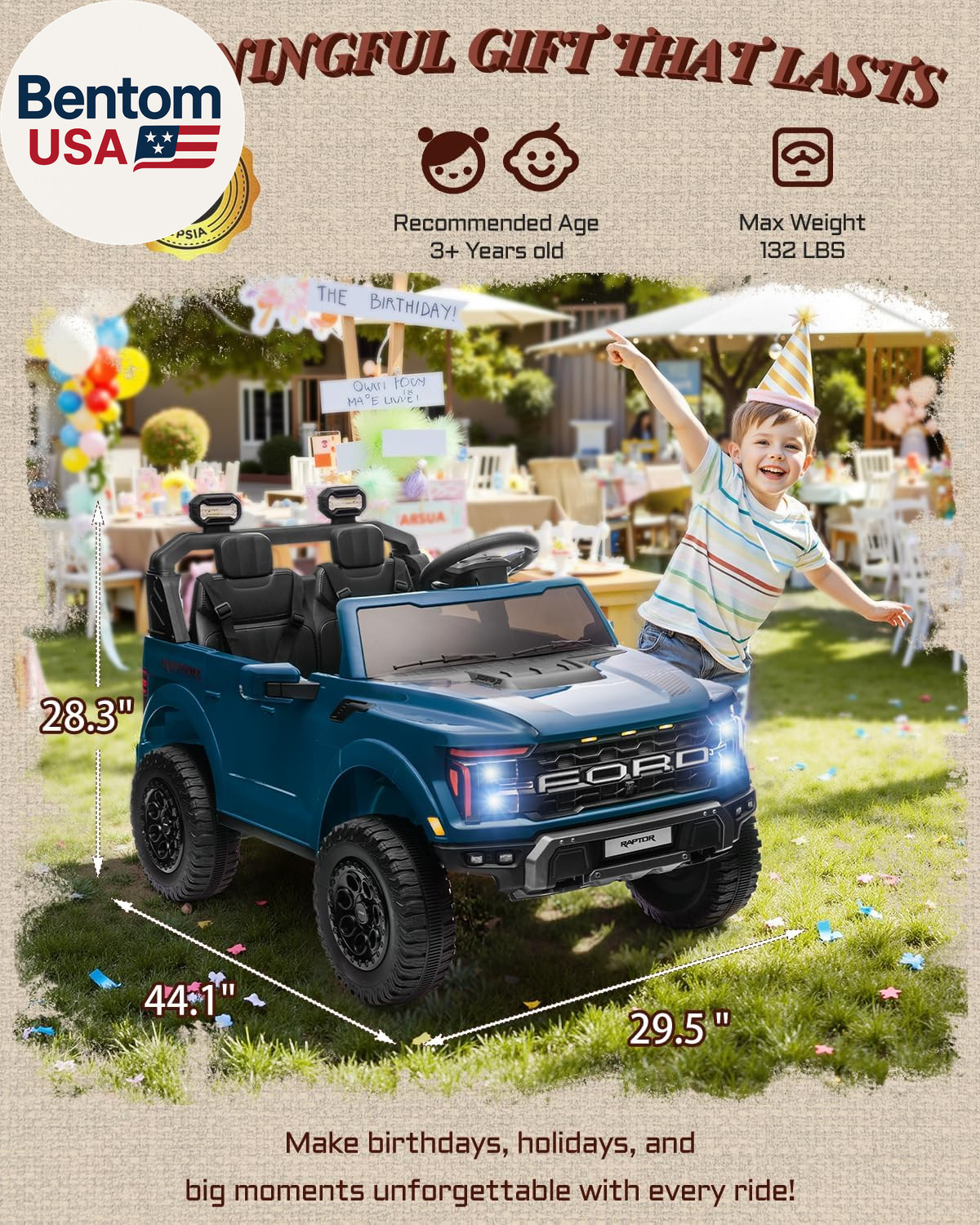 Licensed Ford F-150 Raptor 2 Seater Ride on Car for Kids, 24 Volt Ride on Toys f
