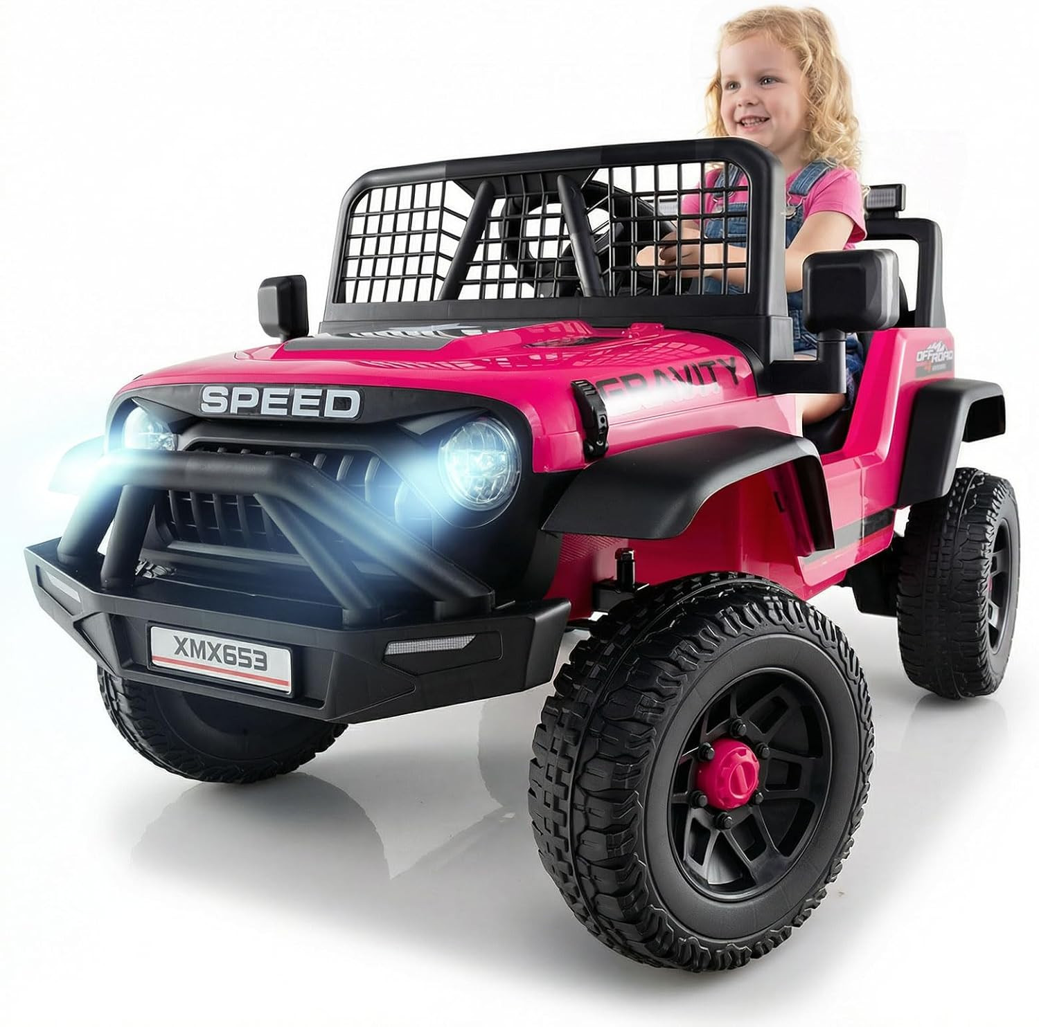 24V Ride on Car with Remote Control, Bluetooth, LED Lights, Horn, Spring Suspens