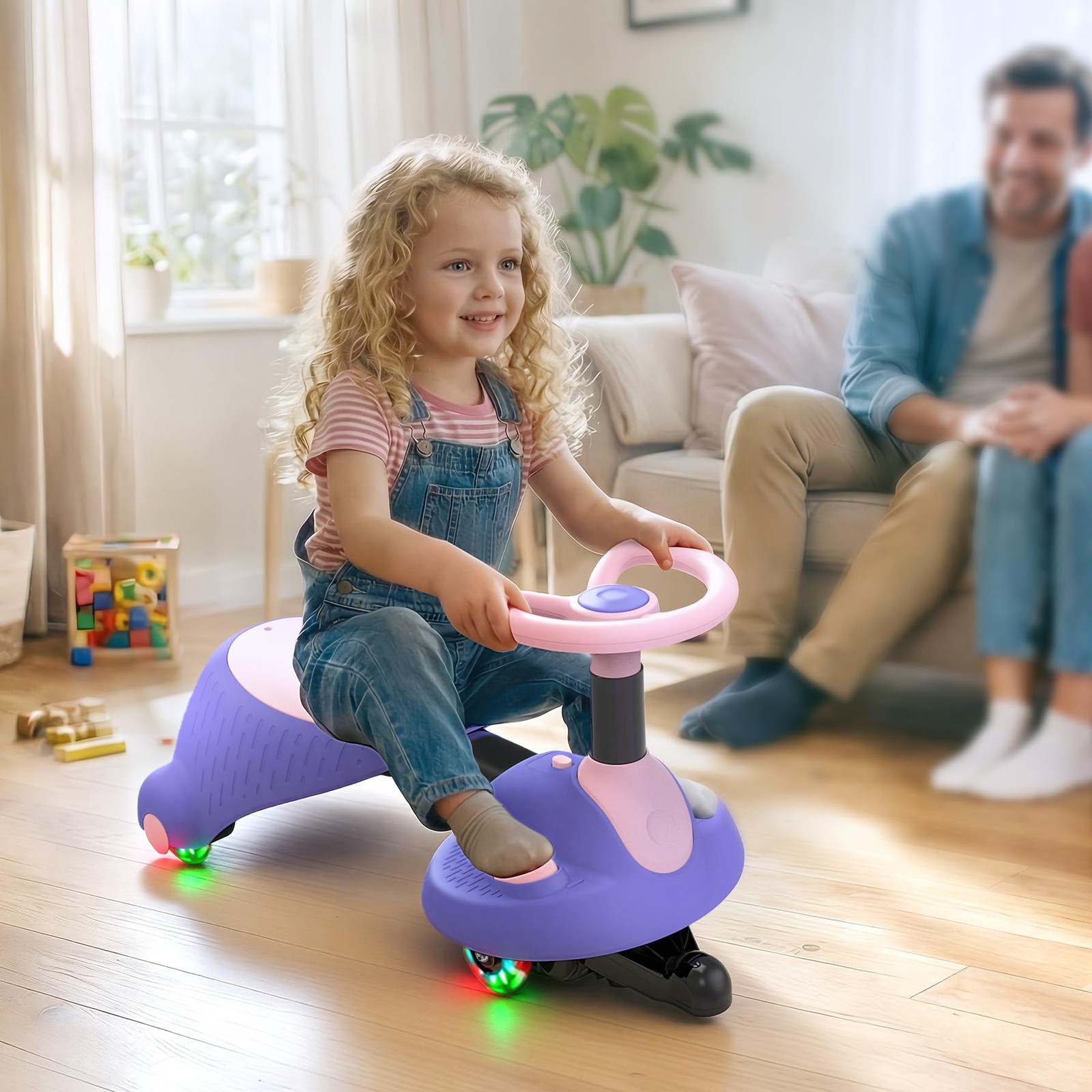 GOBOKLE 6V Electric Wiggle Car: 2-in-1 Ride-On, LED Music, Anti-Rollover Safety