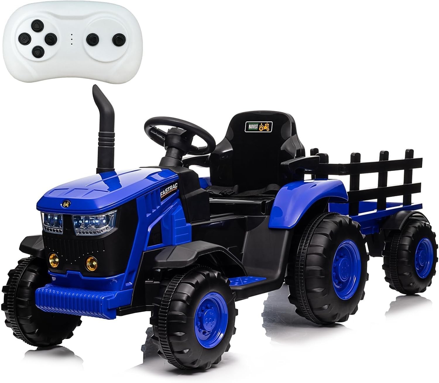 Kids 12V Electric Ride On Tractor w/ Remote, Music, Trailer,Dual Motors,6 Wheels