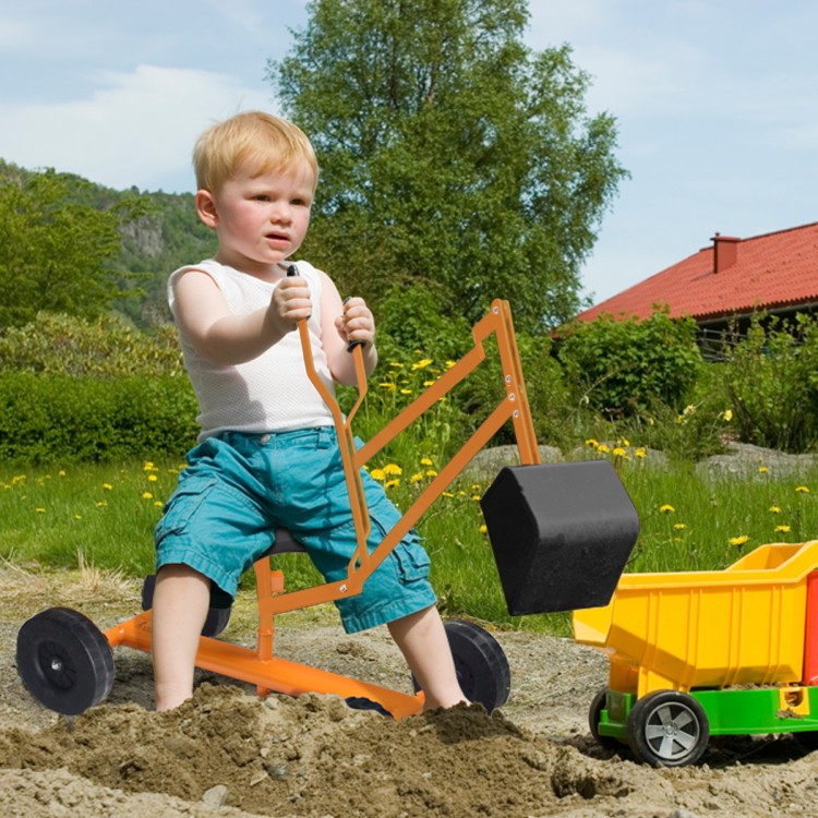 Ride-On Sand Digger Excavator for Kids 4-12, Metal Frame, 360° Seat, All-Season