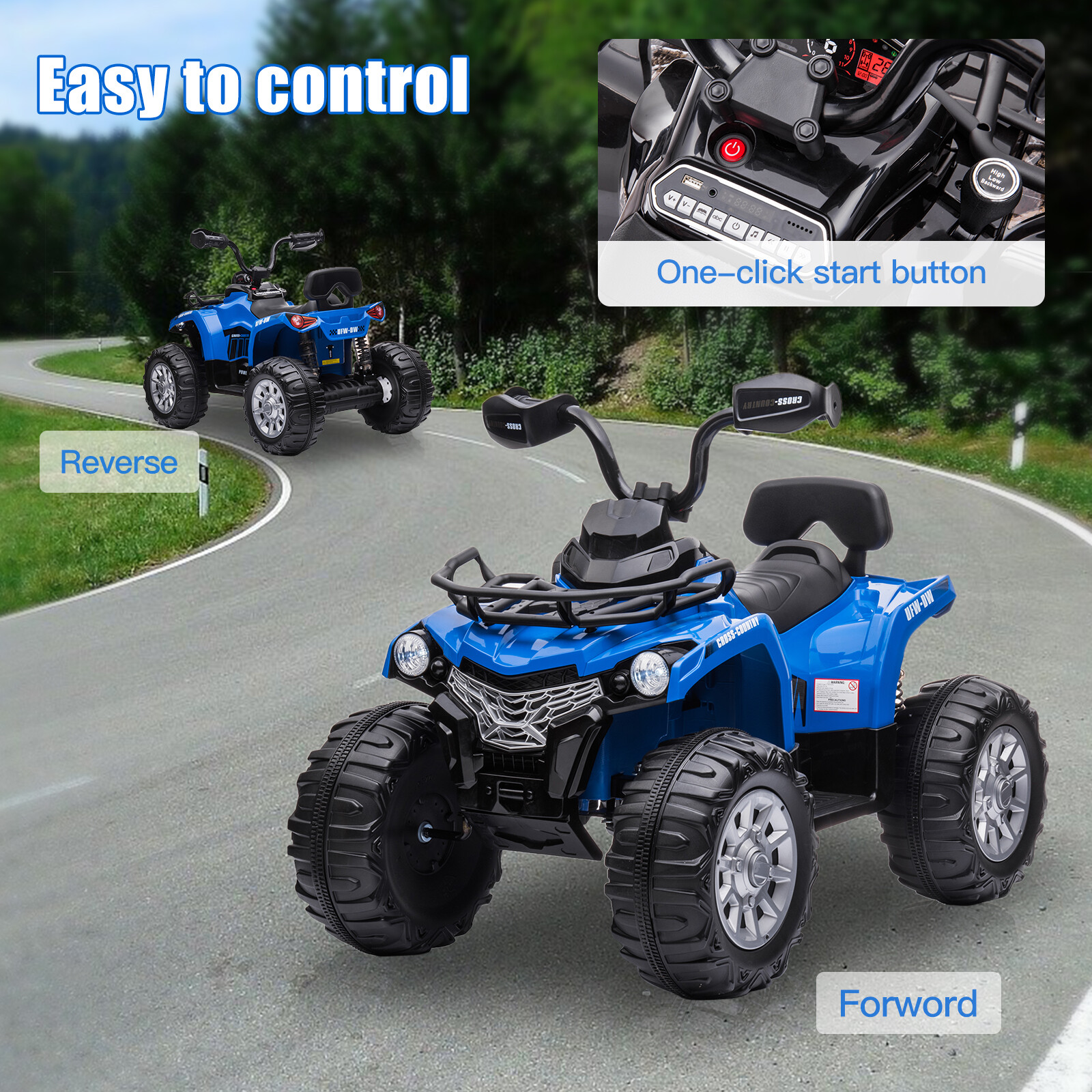 12V Kids Electric 4-Wheeler ATV Quad Ride On Car w/LED Light & Music Blue US