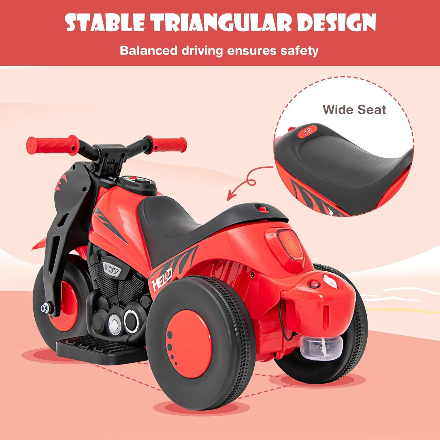 Kids Motorcycle, 6V Electric Ride on Car with Automatic Bubble Function, Foot Pe