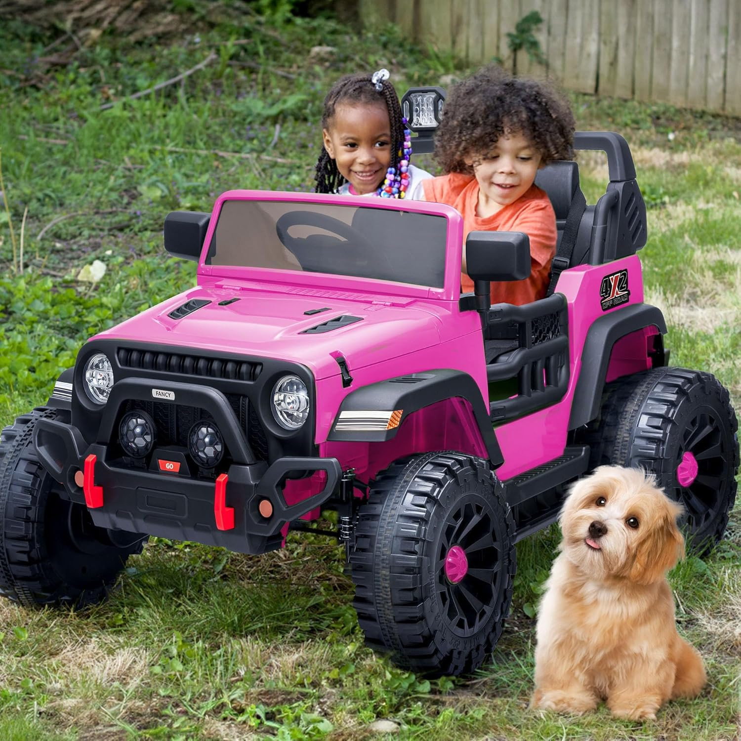 2 Seater Ride on Car Truck, 12V Kids Electric Ride on Toy for Big Kids Age 3-8 W