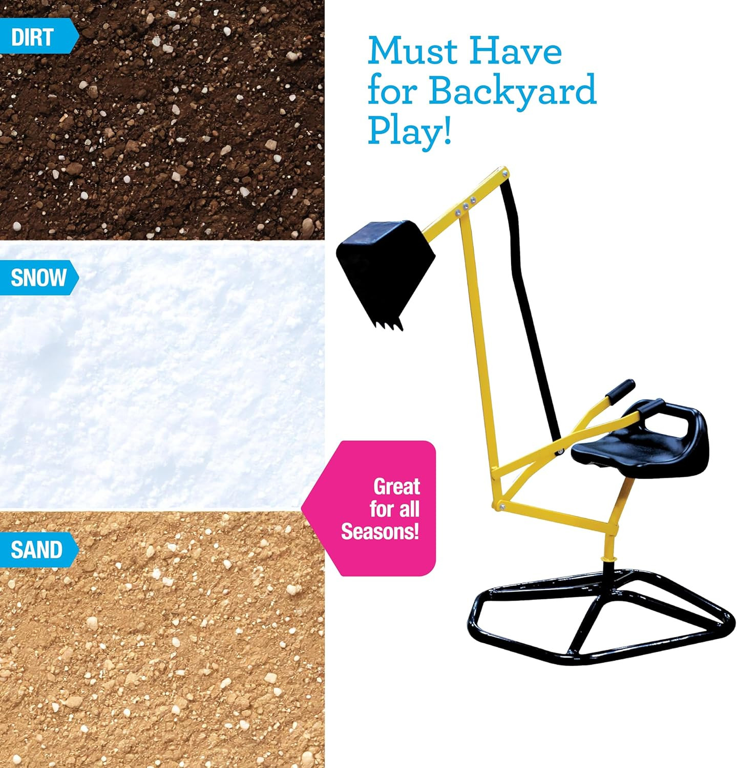 Crane Digger Toy- Ride on W Safer Stabilizing Base- Kid Outdoor Digging Excavato