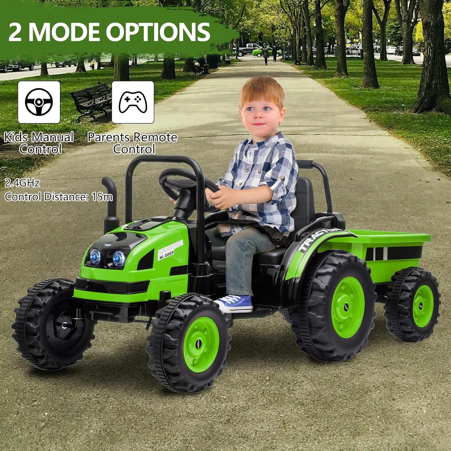 Upgraded Kids Electric Tractor W/ Dump Trailer &Remote, 35W Dual Motor, Ages 3-8