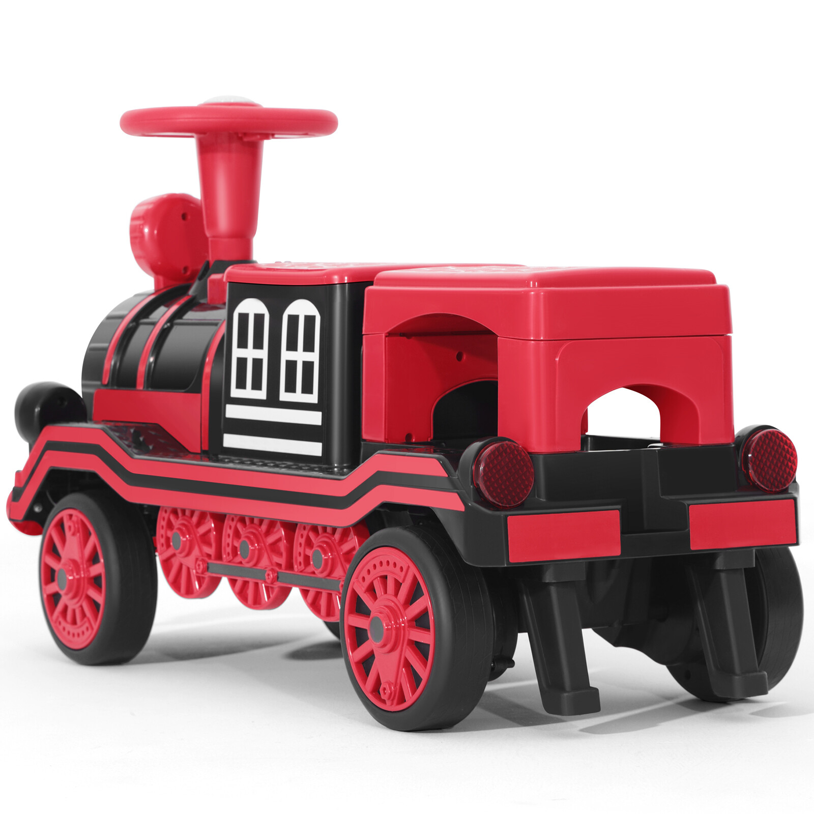 Large 2-Seater Red 12V Battery Kids Ride On Train w/2 Speed,Music,Lights,Storage