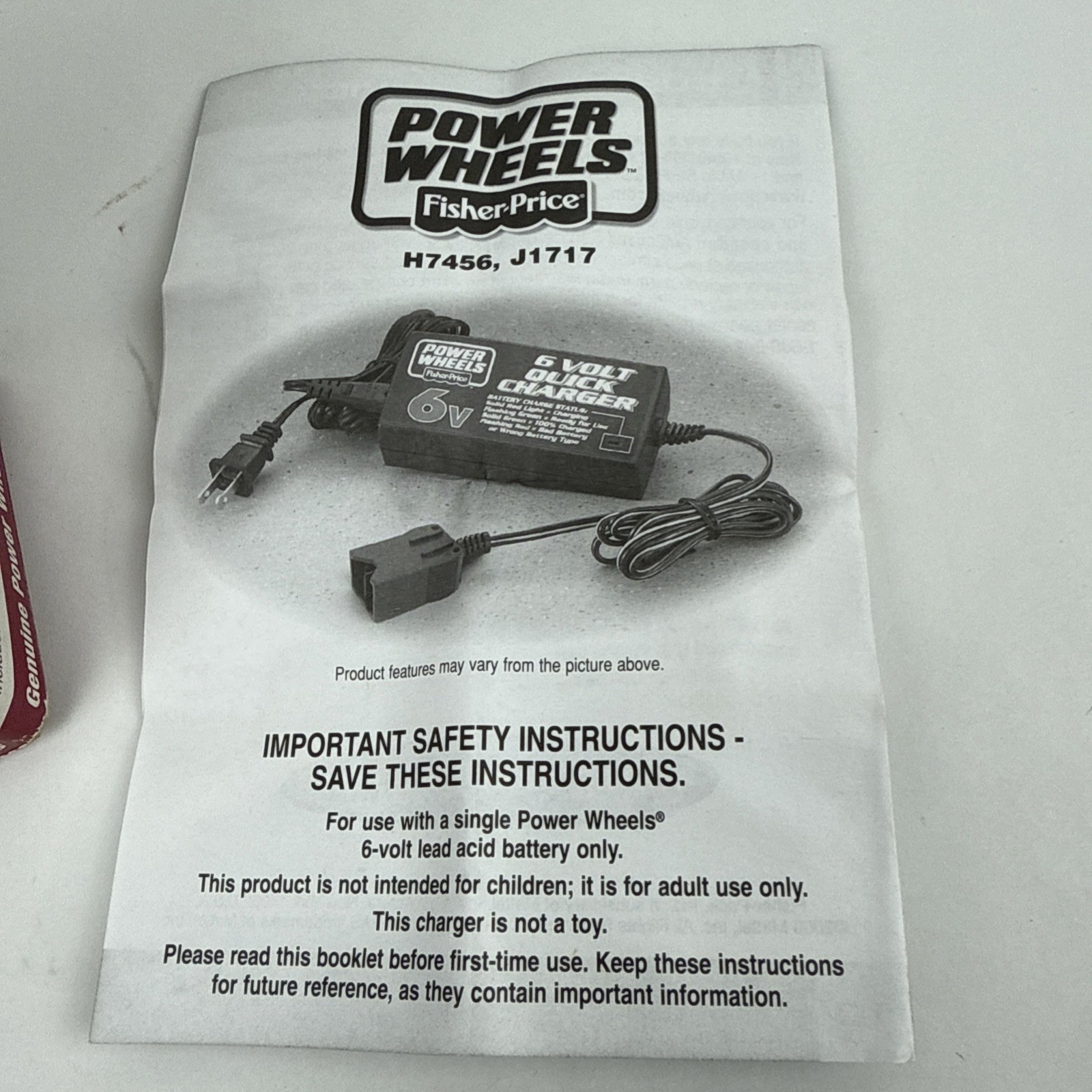 POWER WHEELS FISHER PRICE 6 VOLT QUICK BATTERY 6V 2.5A FAST CHARGER 00801-1484
