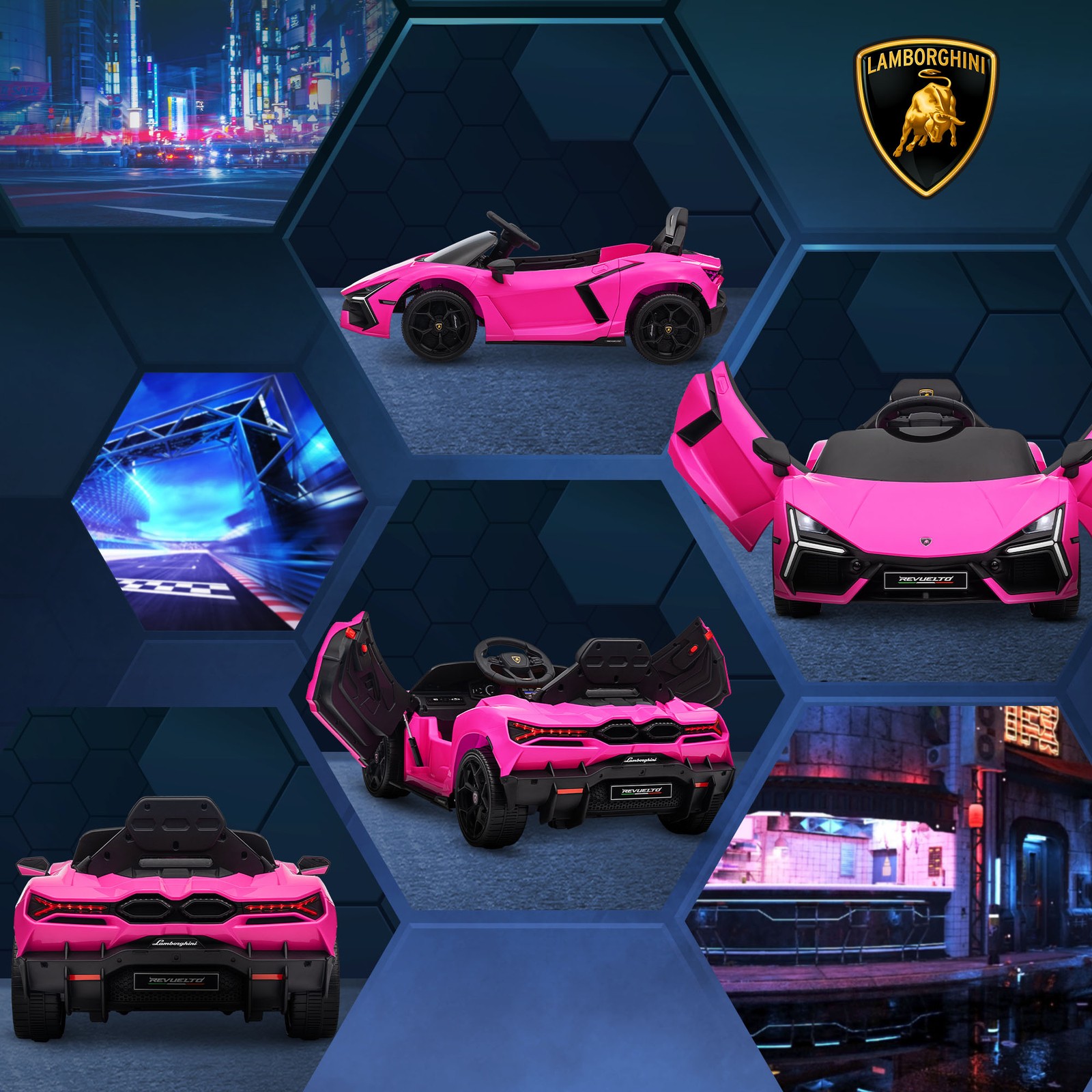 Lamborghini Revuelto Licensed Kids Ride on Car w/ Suspension, Pink