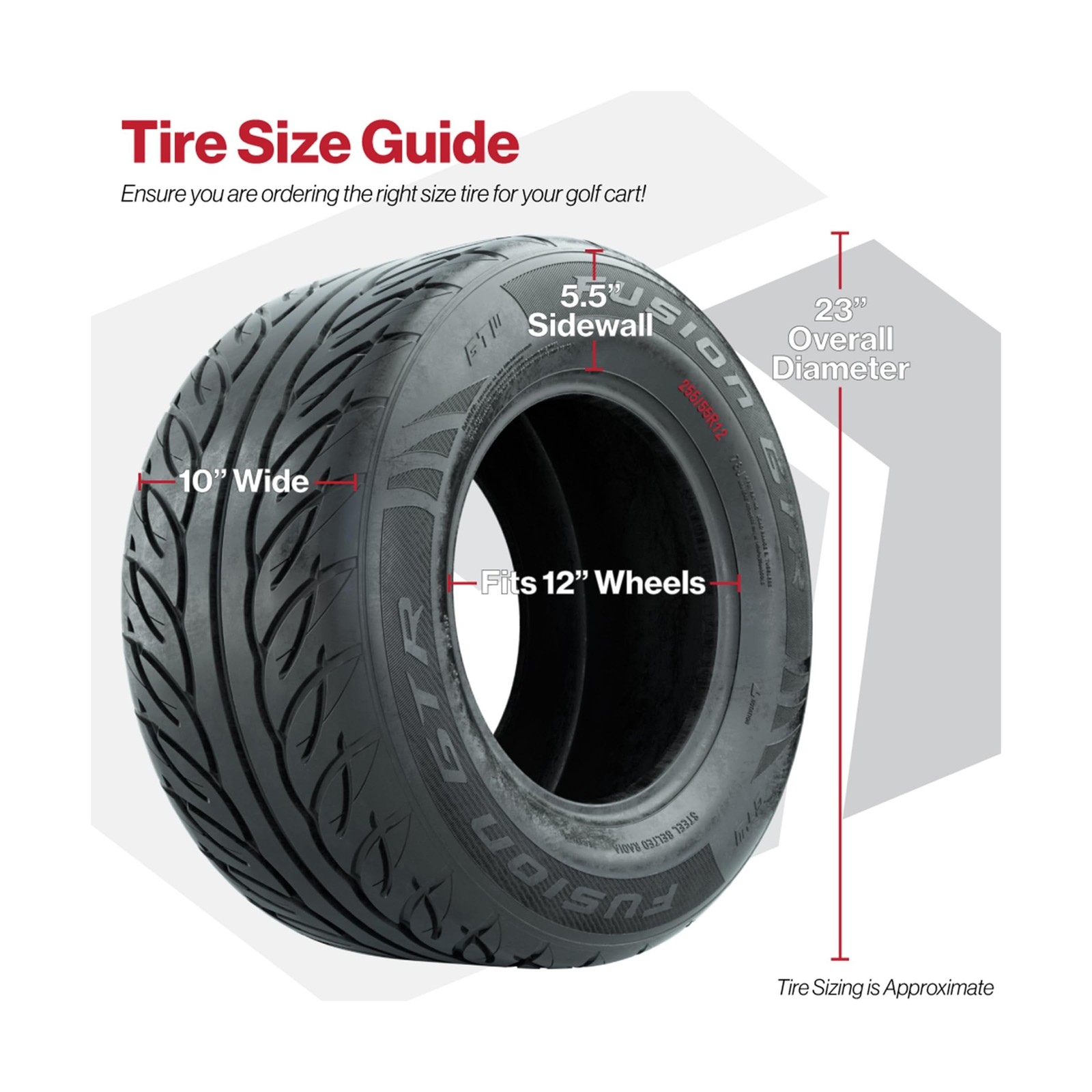 255/55-R12 GTW Fusion Steel Belted Radial 21″ Tall Golf Cart DOT Street Tire