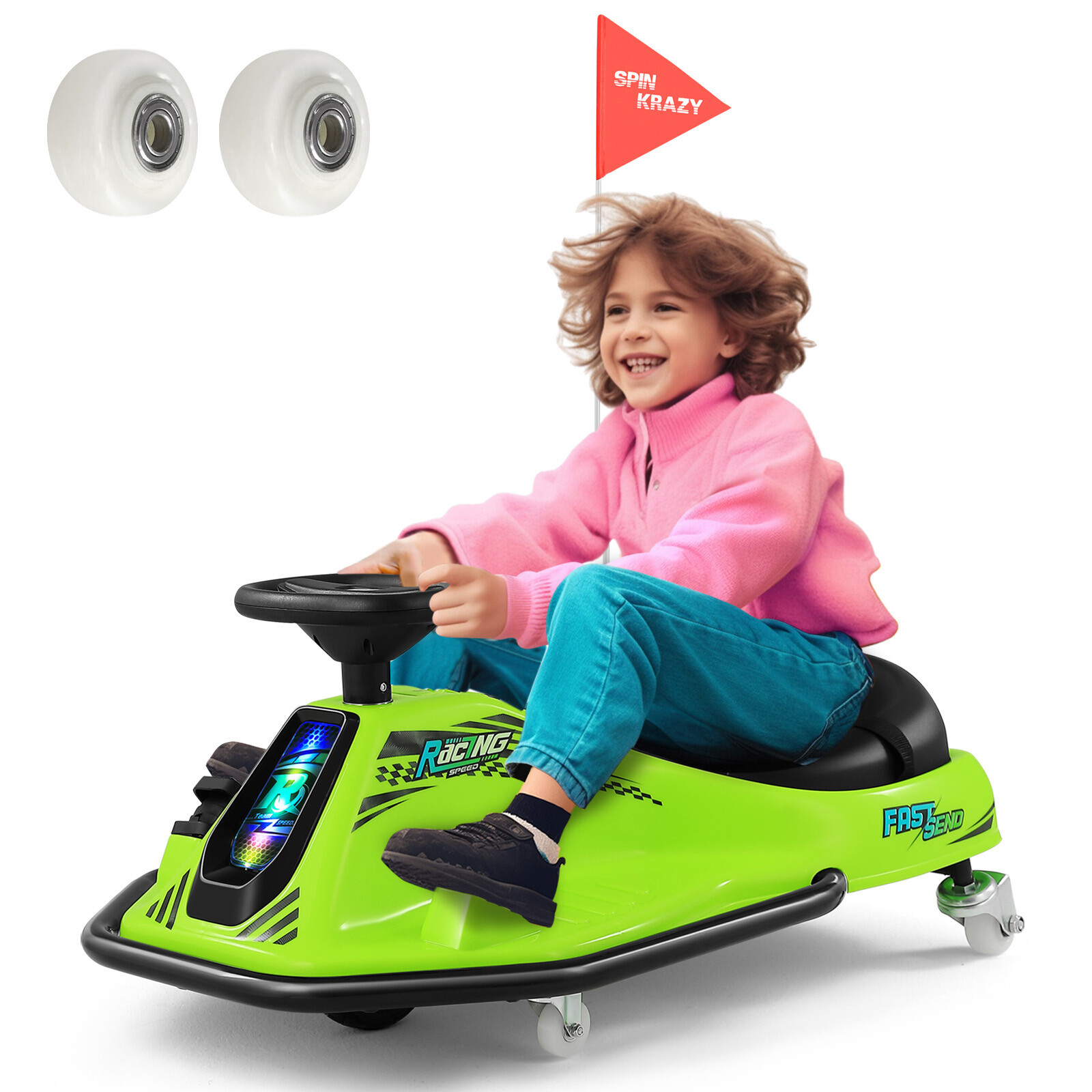 360° 24V Kids Electric Drifting Go Kart Ride On Cart with Bluetooth (Green)