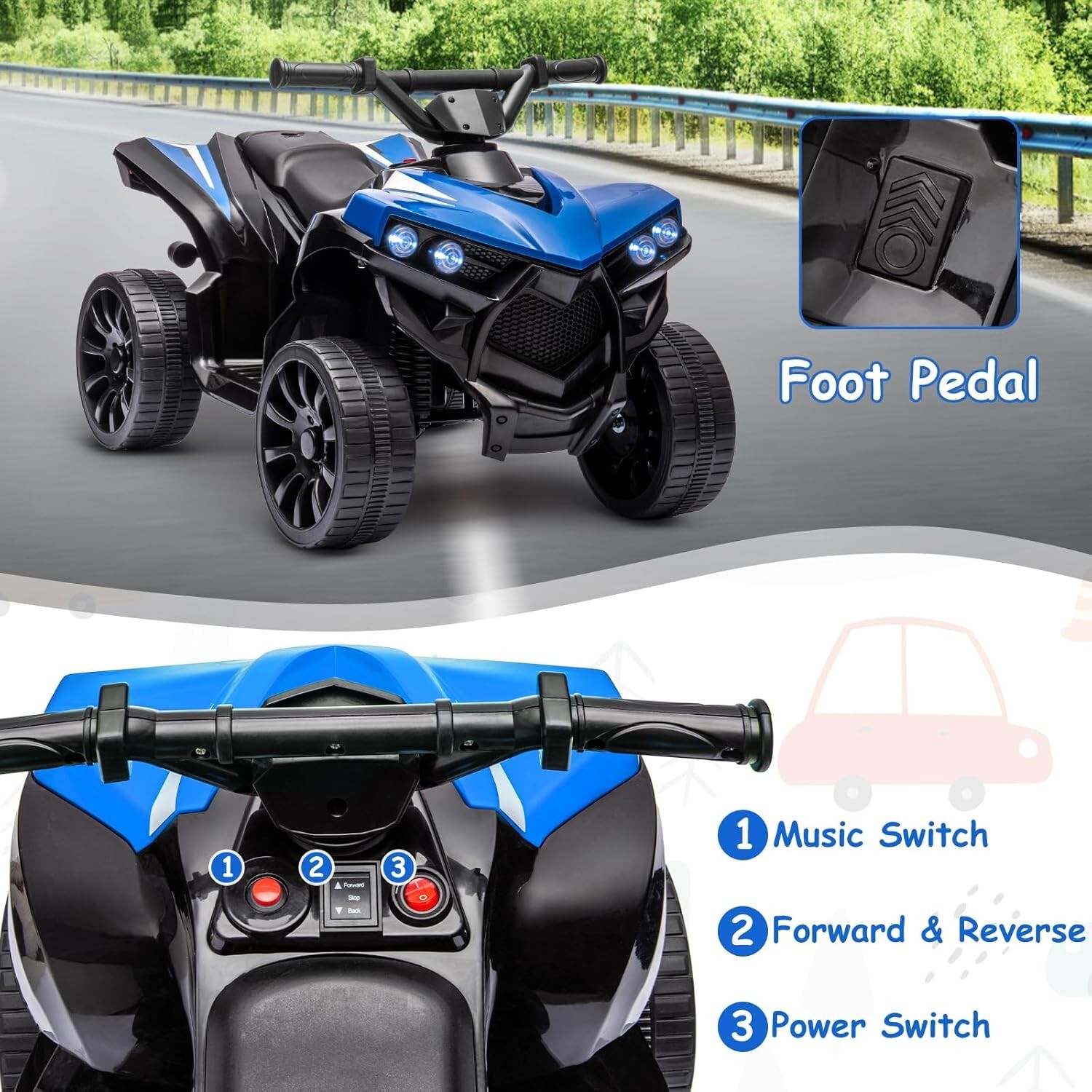 Kids Ride On Electric ATV Off-Road Quad Car 6V Battery Powered 55 LBS Load Blue