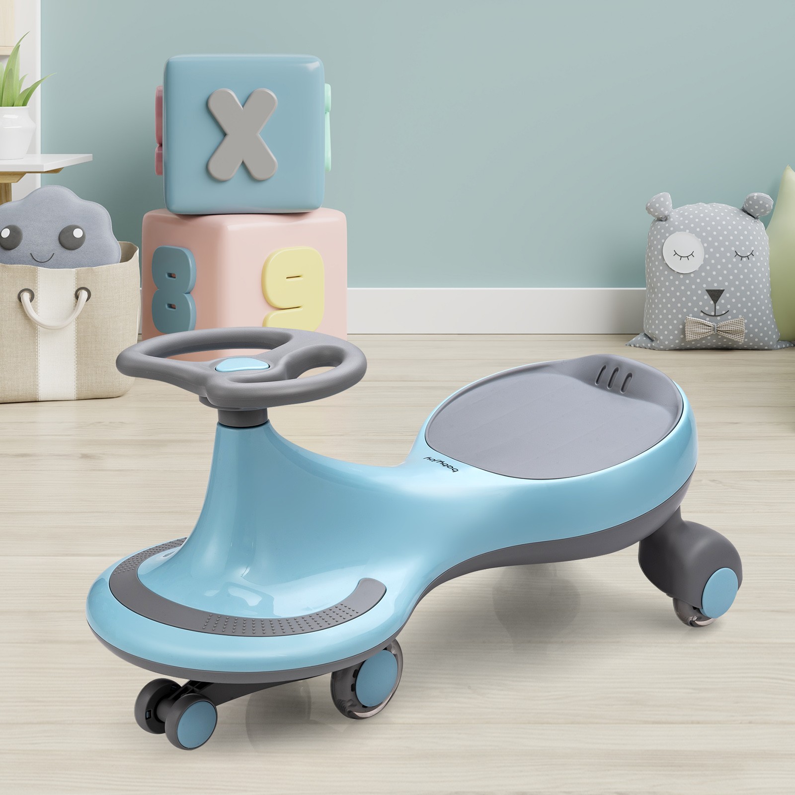 Wiggle Car Ride-on Toy w/ Flashing Wheels for Toddlers & Kids Blue