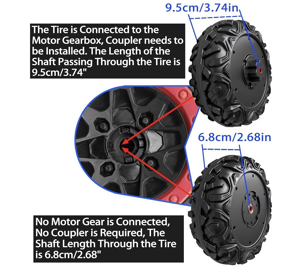 2 Pack 30CM/11.8” PU Solid EVA Foam Tire for Power Wheels,1.2CM/0.47in Apert…