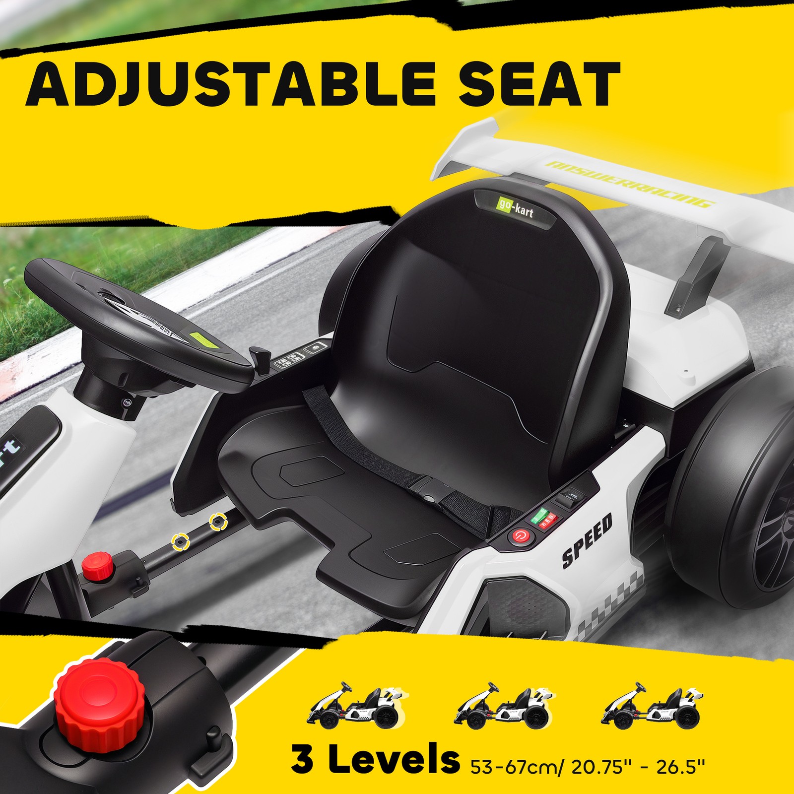 24V 7.5 MPH Electric Go Kart with Adjustable Seat, Slow Start, White