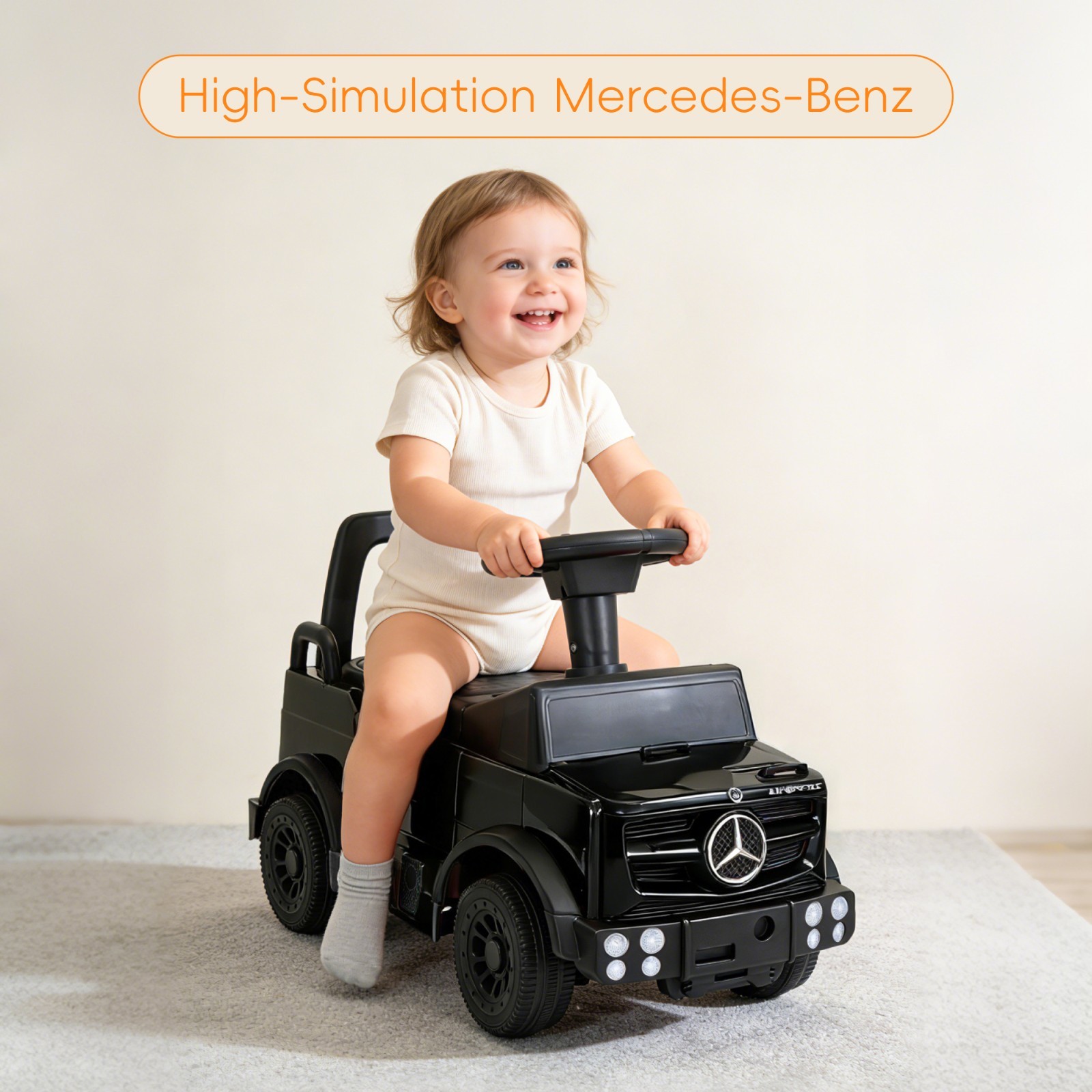 Kids Ride On Car Outdoor Stroller Mercedes Push Car Ride Racer for Age 1-3 Black