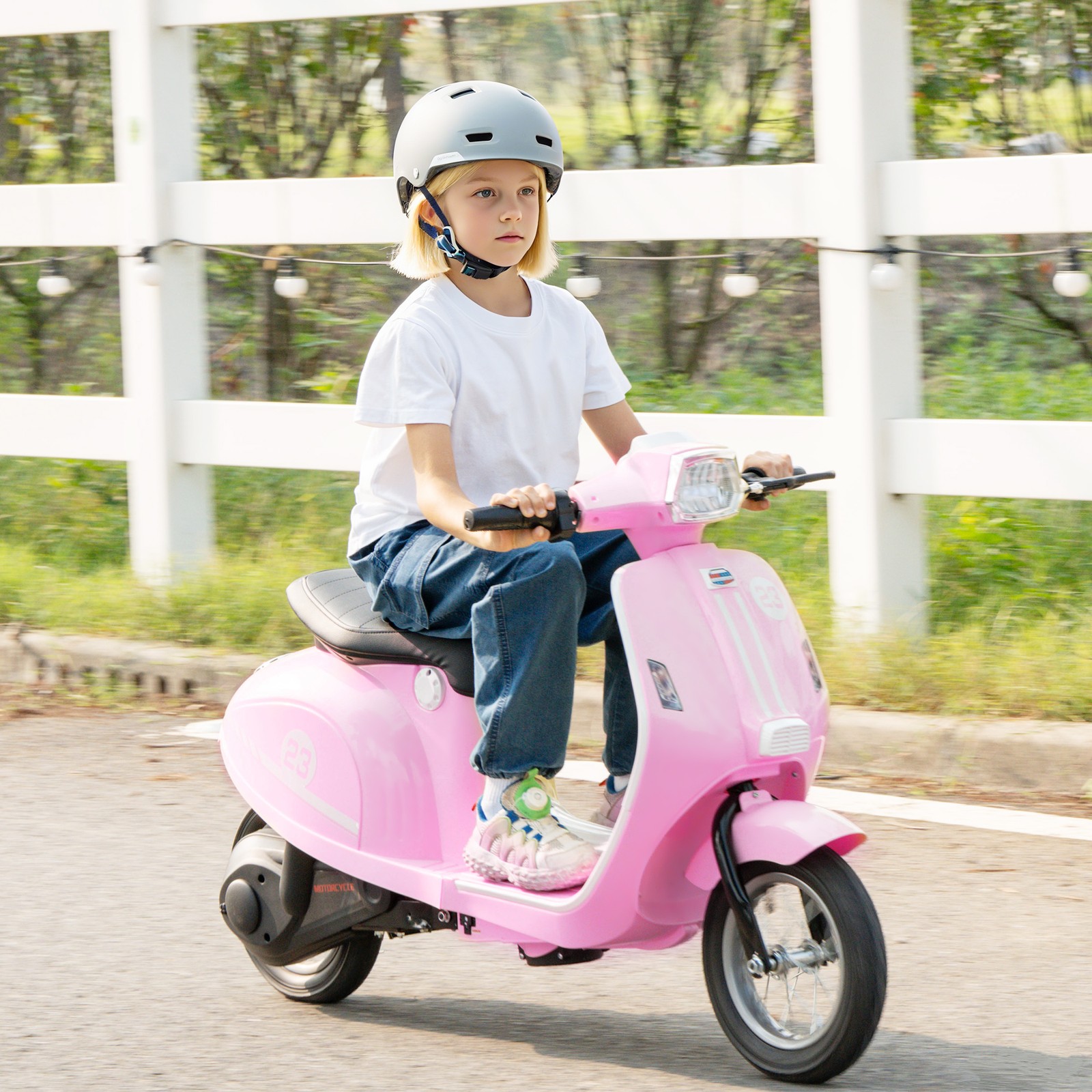 Qaba 24V Kids Motorcycle with Rear Suspension, Lights for 8-12 Years, Pink