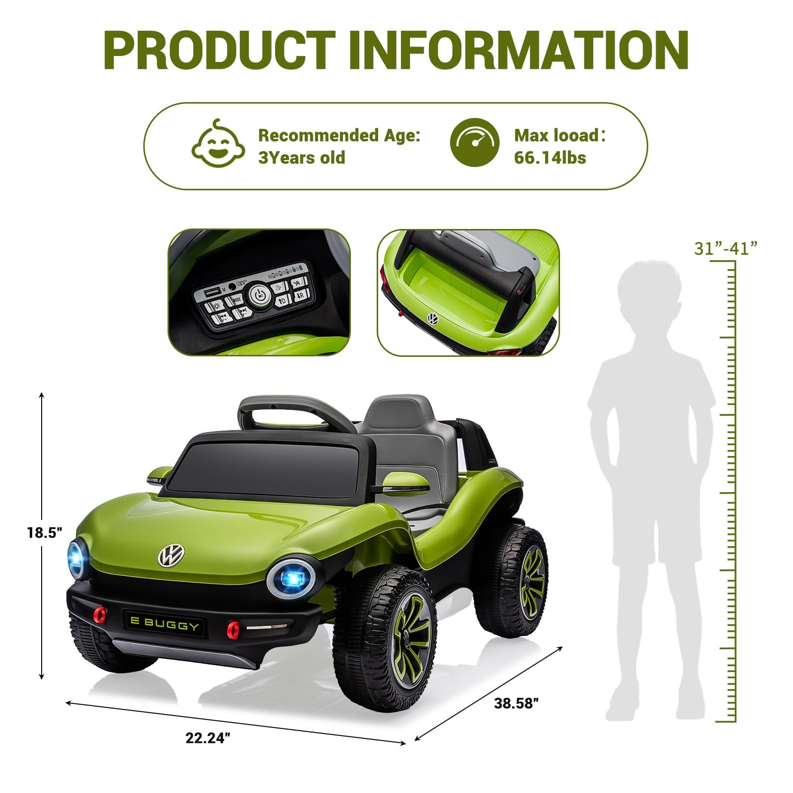 12V 7AH Ride On Car Toddler Electric Vehicle with Remote,Light, USB, Horn, Music